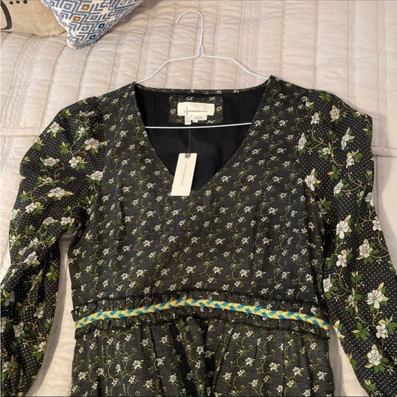 Anthropologie Tiered Maxi Bohemian feminine Dress floral green spring Sz 4 Sm - Picture 3 of 4